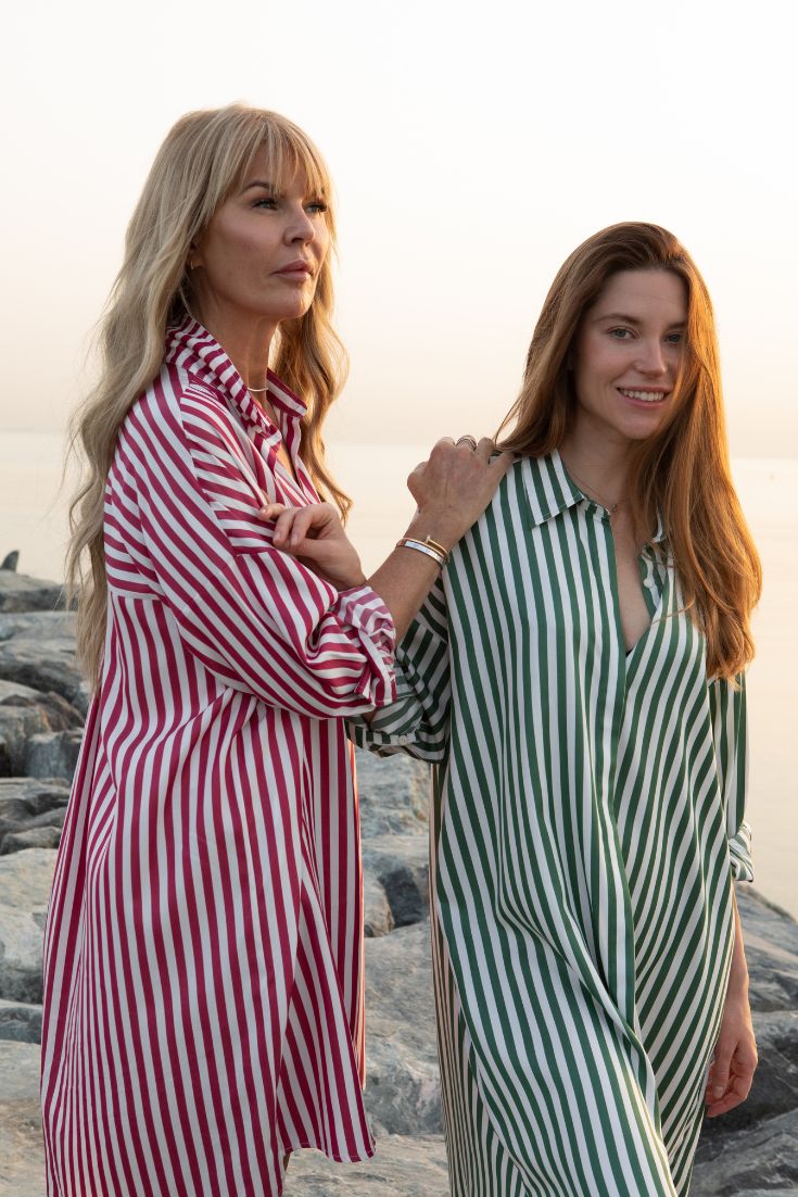 Short Maria Shjrt Dress Green Stripes Tencel Sustainable | EMILIA OHRTMANN