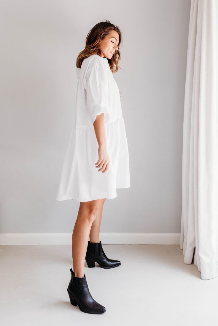 Lily Dress Organic Cotton, White, Minimalistic | EMILIA OHRTMANN