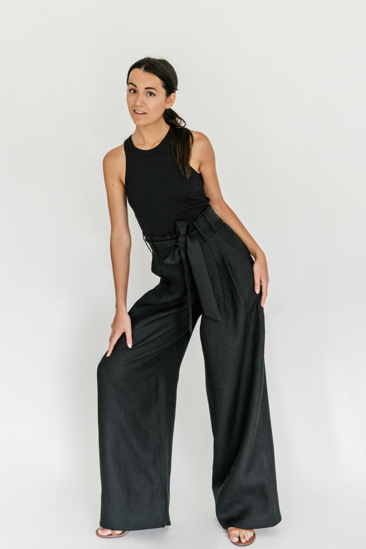 Long Wide Black Linen Tyra Trouser | EMILIA OHRTMANN