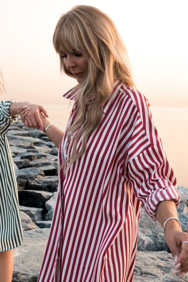 Short Maria Shirt Dress Red Stripes Tencel Fabric | EMILIA OHRTMANN