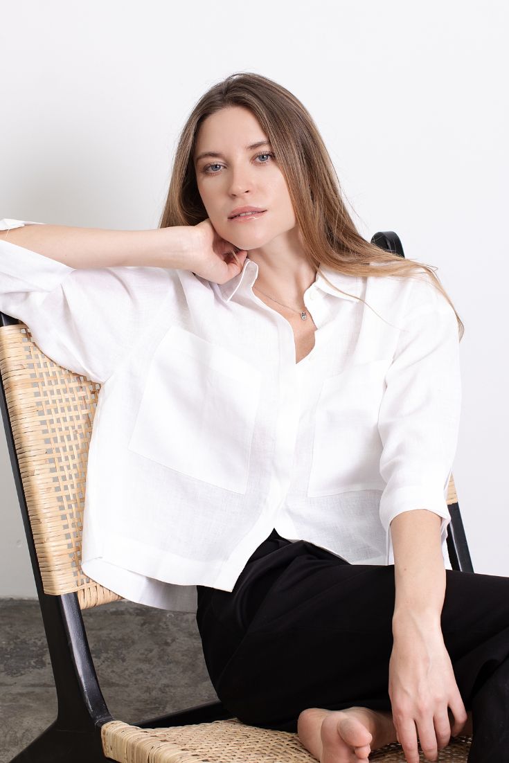 Audrey Shirt Linen White with pockets | EMILIA OHRTMANN 