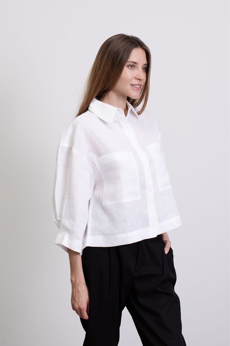 Audrey Shirt Linen White with pockets | EMILIA OHRTMANN 