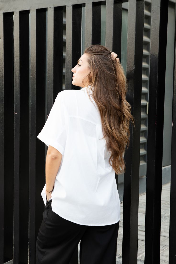 White Short Sleeved Alexi Blouse Cupro | EMILIA OHRTMANN