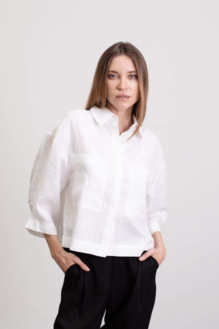 Audrey Shirt Linen White with pockets | EMILIA OHRTMANN 