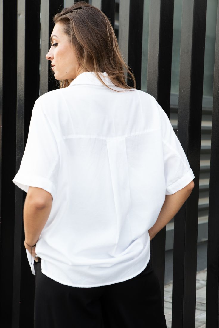 White Short Sleeved Alexi Blouse Cupro | EMILIA OHRTMANN