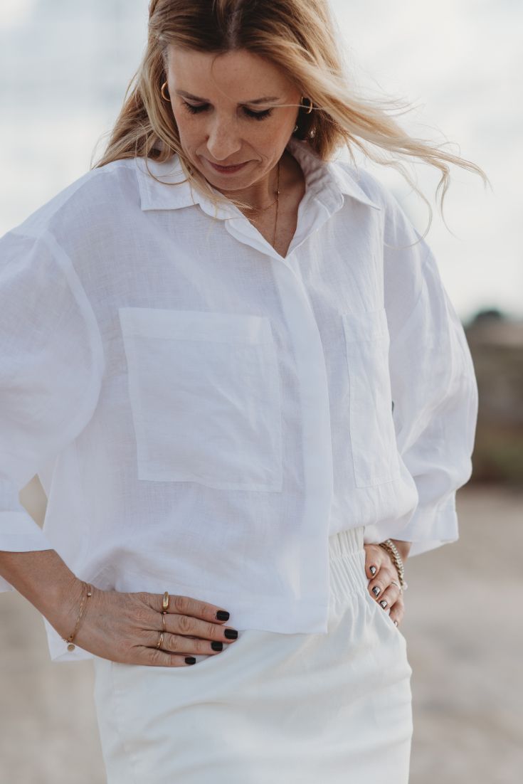 Audrey Shirt Linen White with pockets | EMILIA OHRTMANN 