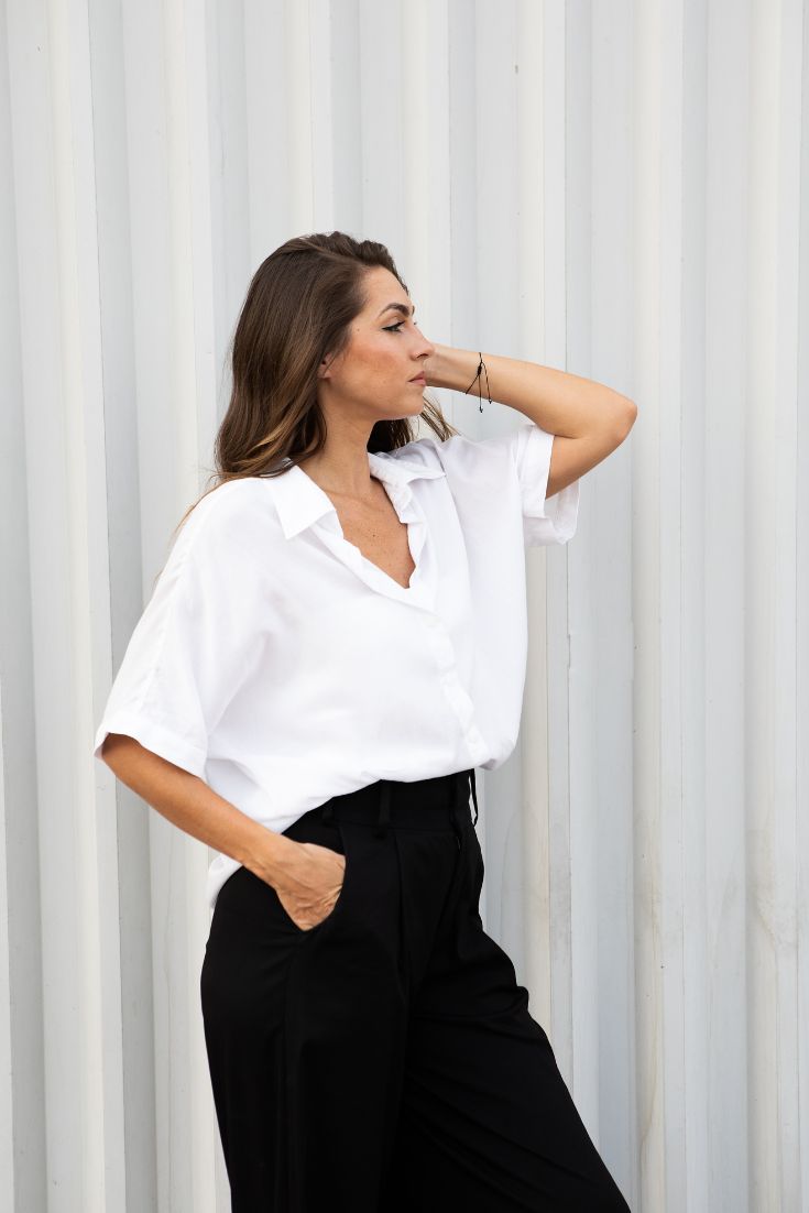 White Short Sleeved Alexi Blouse Cupro | EMILIA OHRTMANN