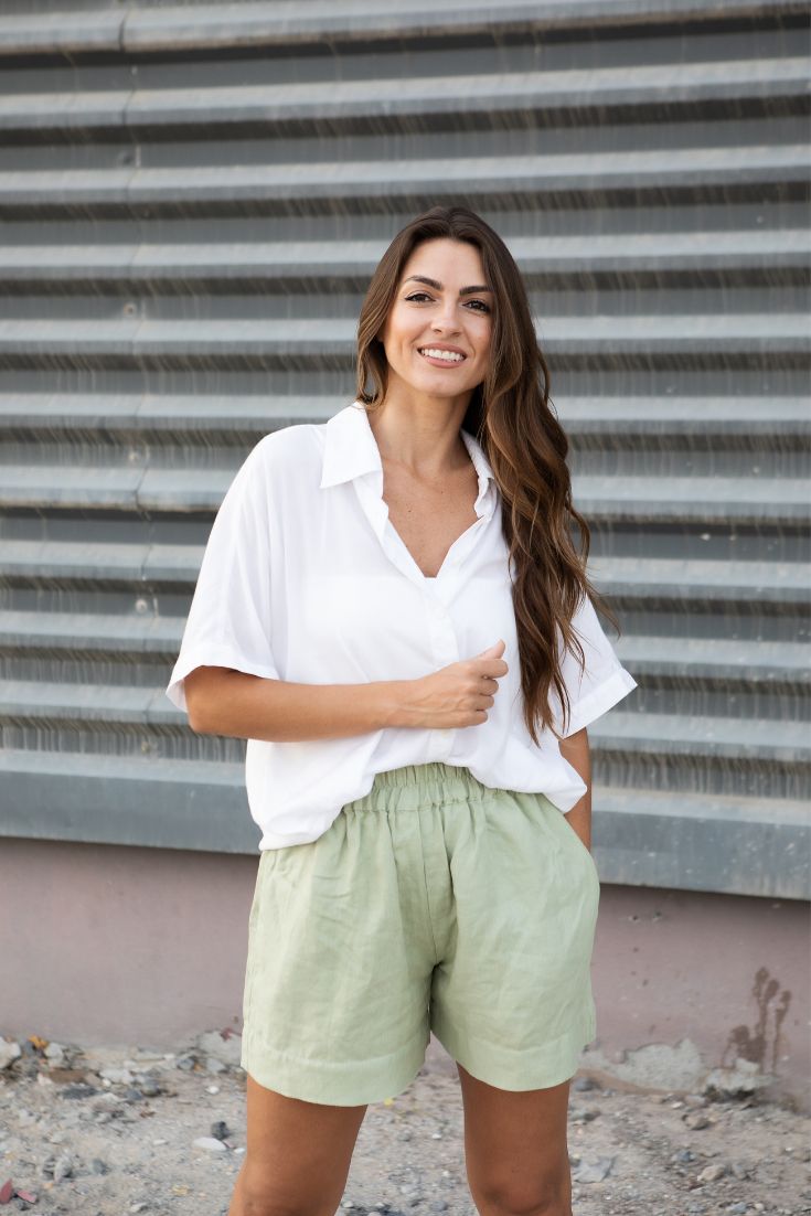 White Short Sleeved Alexi Blouse Cupro | EMILIA OHRTMANN