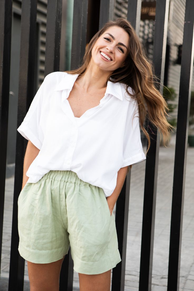 White Short Sleeved Alexi Blouse Cupro | EMILIA OHRTMANN