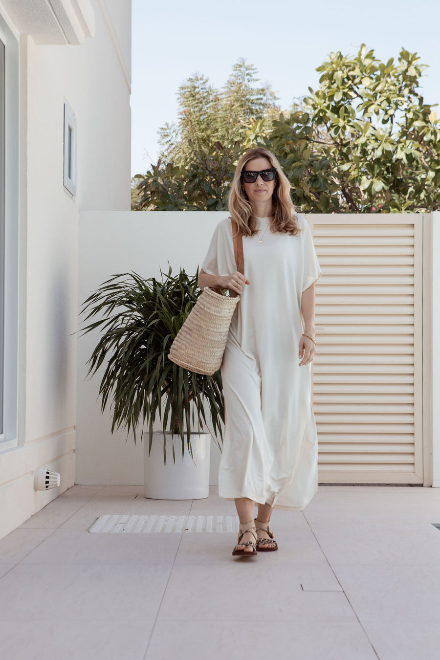 Mathilda long T-Shirt Dress, off white, tencel | EMILIA OHRTMANN