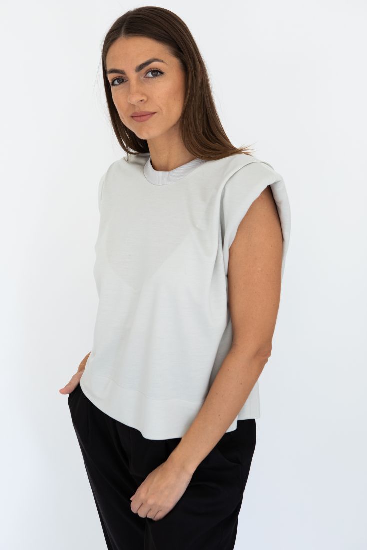 Dakota Top, shoulder pads, tencel, grey | EMILIA OHRTMANN