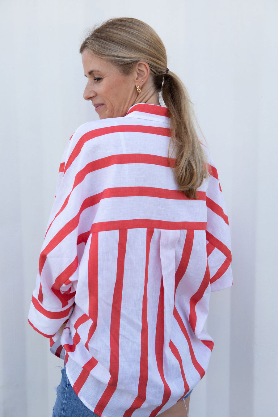 oversized Stella Blouse orange white stripes linen cotton | EMILIA OHRTMANN