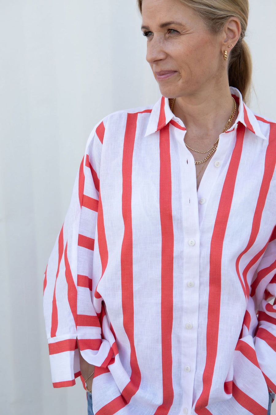 oversized Stella Blouse orange white stripes linen cotton | EMILIA OHRTMANN