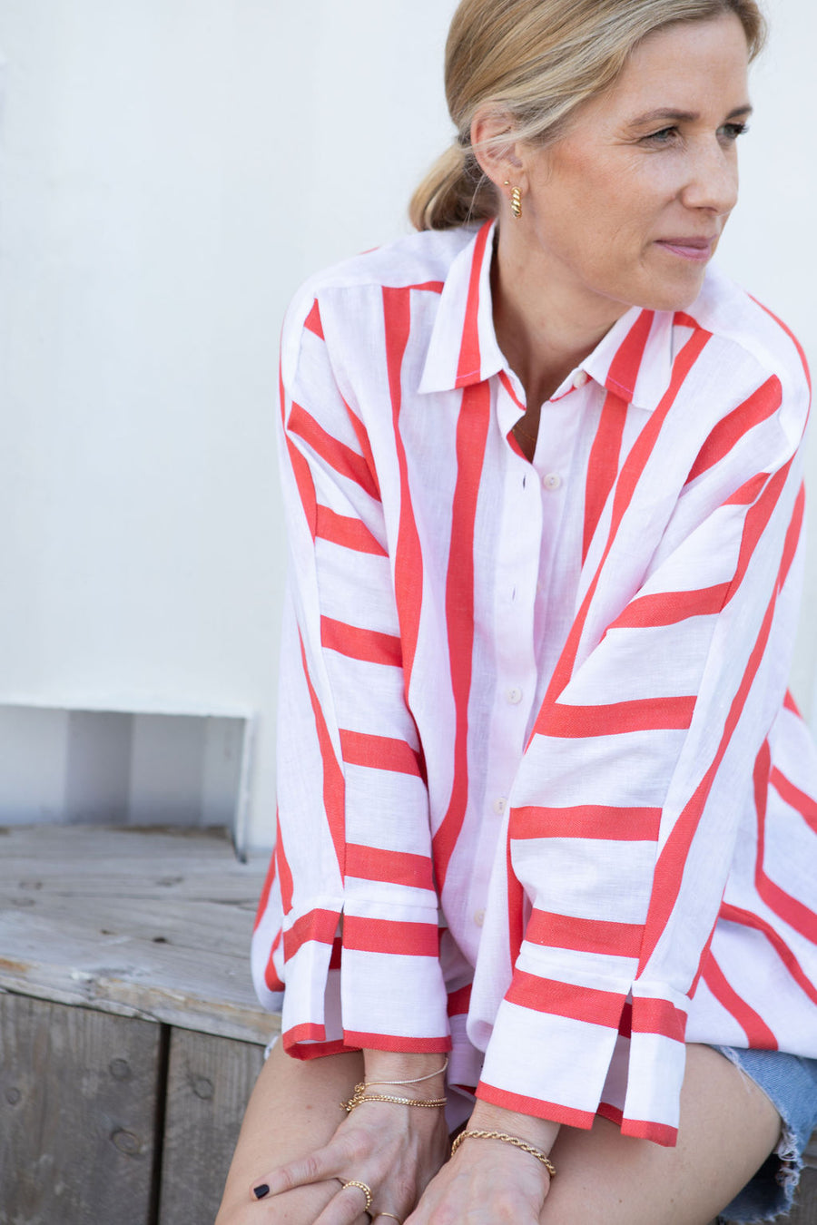 oversized Stella Blouse orange white stripes linen cotton | EMILIA OHRTMANN