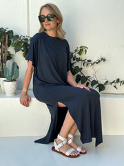 Mathilda Dress petrol blue tencel t-shirt dress | EMILIA OHRTMANN