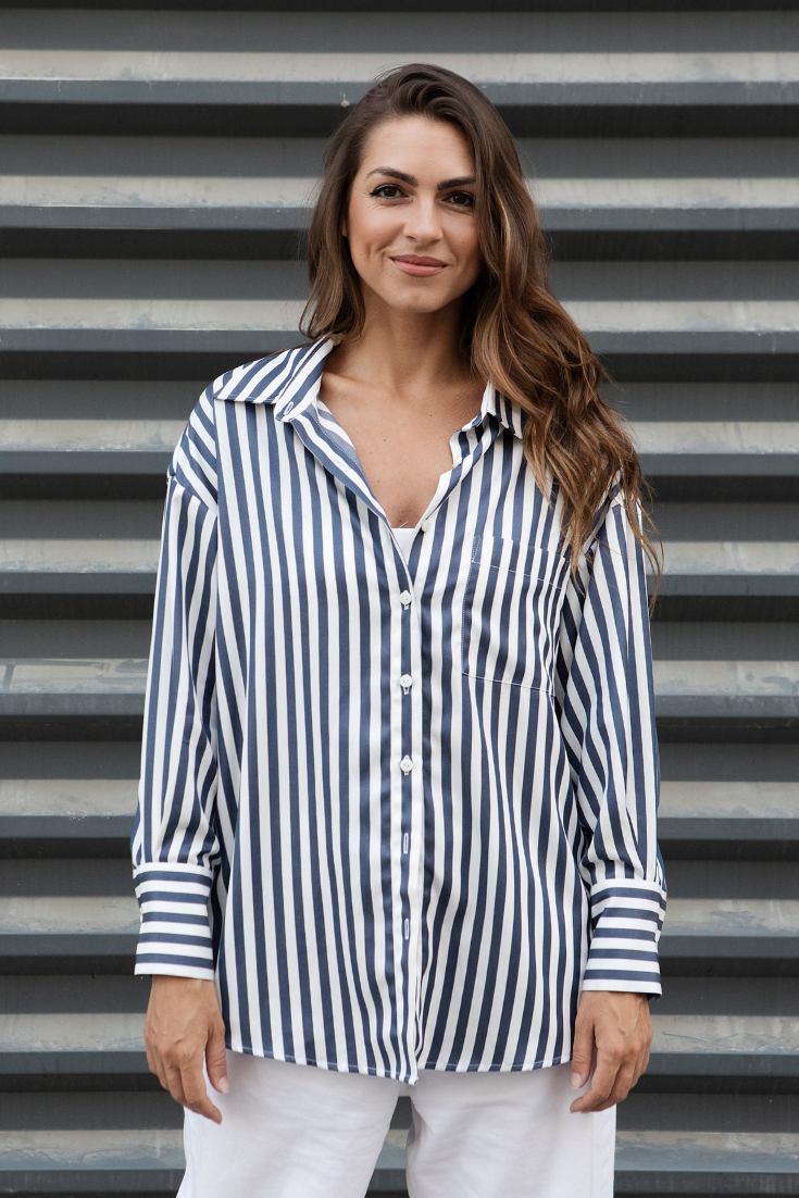 Blue Stripes Tencel Sustainable Shirt Blouse | EMILIA OHRTMANN
