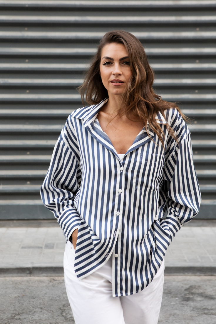Blue Stripes Tencel Sustainable Shirt Blouse | EMILIA OHRTMANN