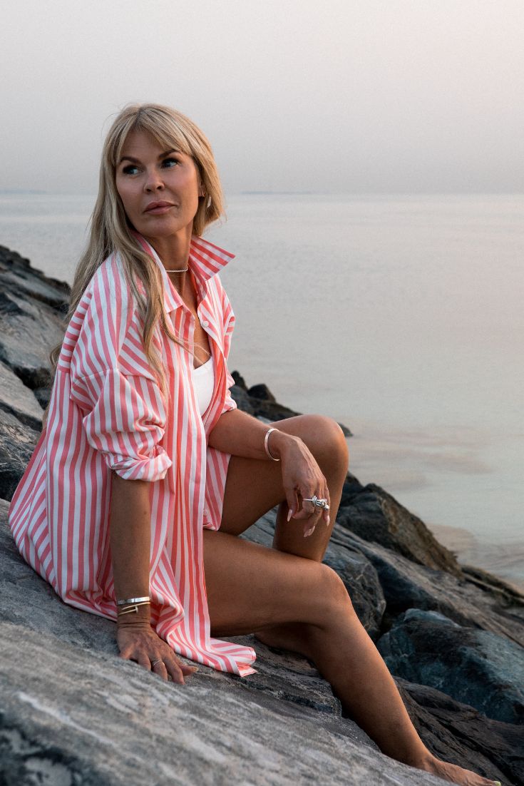 Striped Short Shirt Dress in pink and white, Tencel fabric | EMILIA OHRTMANN