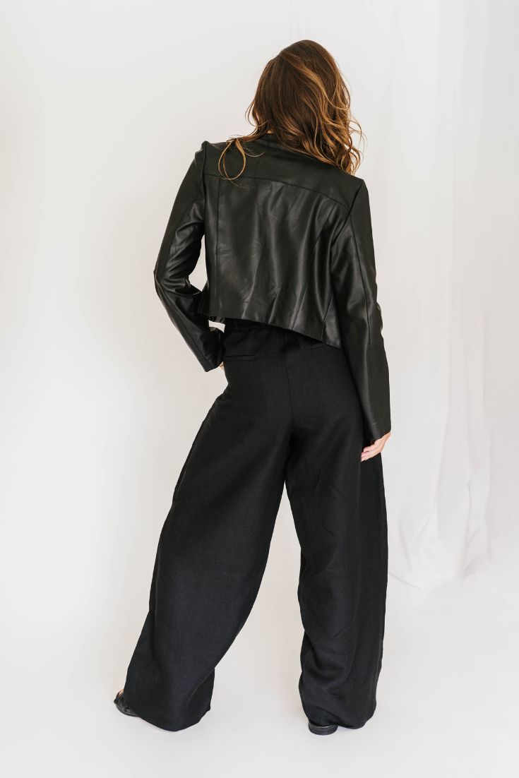 Long Wide Black Linen Tyra Trouser | EMILIA OHRTMANN