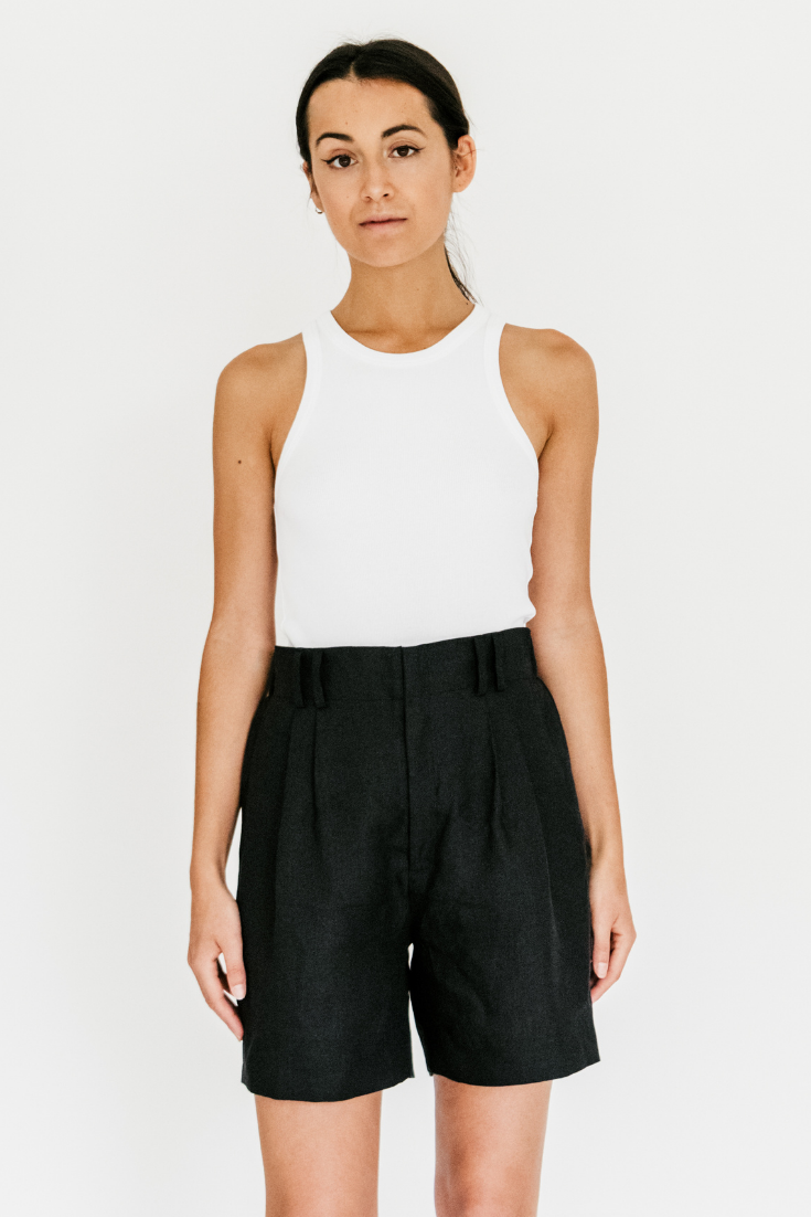 High waisted 2025 black linen shorts
