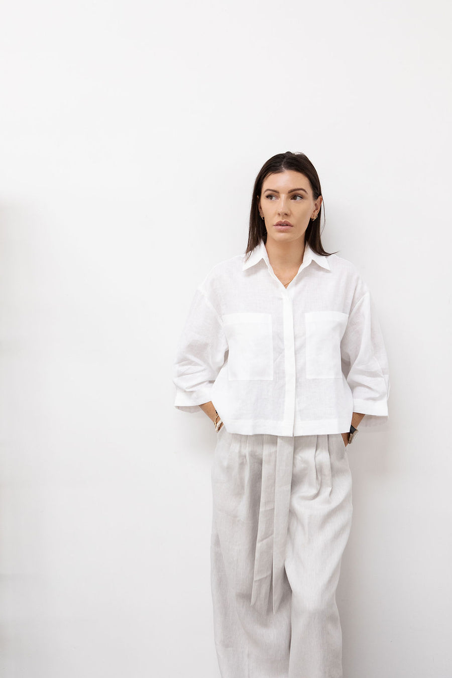 Audrey Shirt Linen White with pockets | EMILIA OHRTMANN 