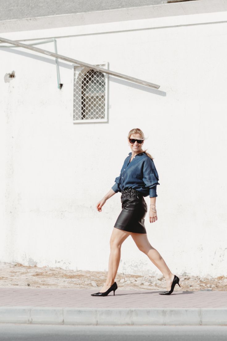 Vegan leather Mini Skirt - slow fashion - sustainable fabric - sustainable fashion Dubai | EMILIA OHRTMANN